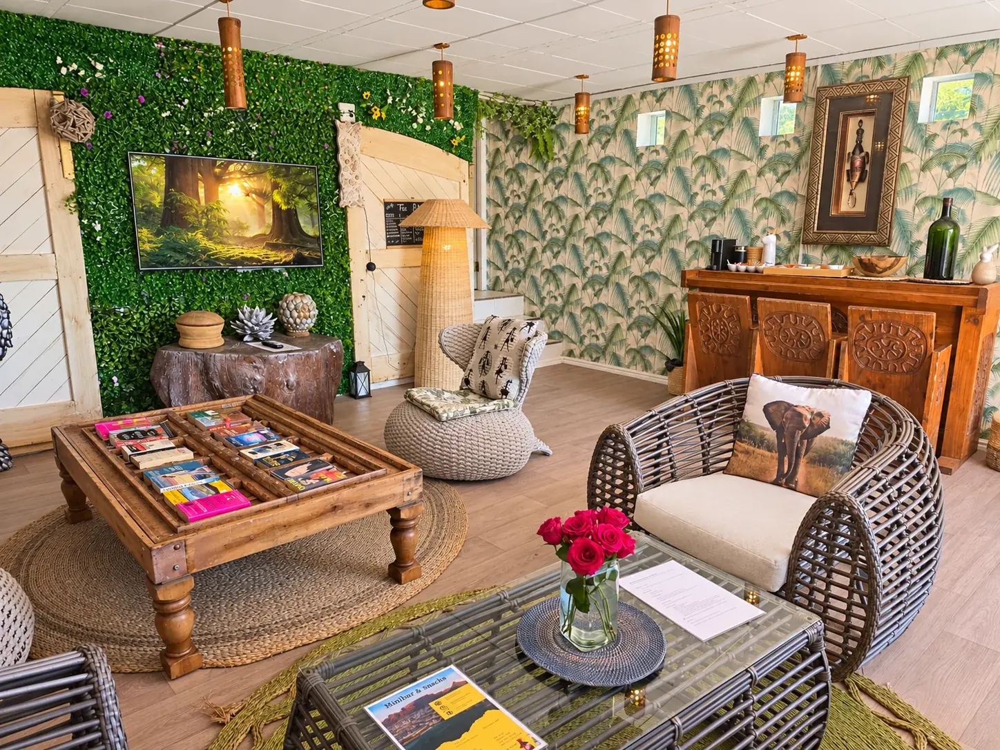 Living room with handcrafted furnishings at VistaBlu Camps Bay